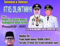 BKPSDM Musi Rawas Mengucapkan Atas Pelantikan Bupati dan Wakil Bupati Musi Rawas Hj.Ratna Machmud dan H.Suprayitno